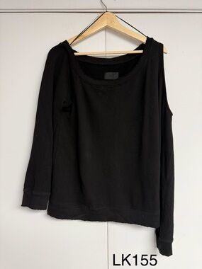 RtA Black One Shoulder Distressed Raw Edge Sweatshirt